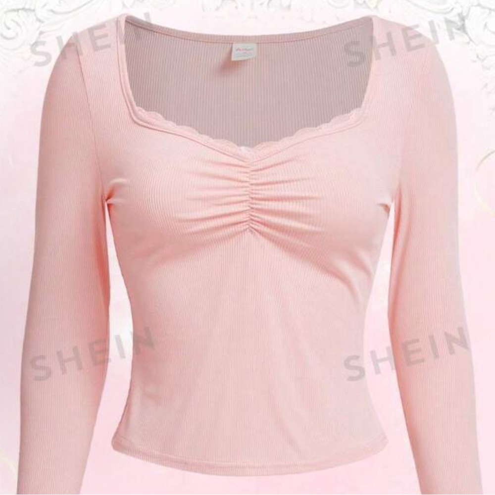 ROMWE Solid Ruched Ribbed Tee